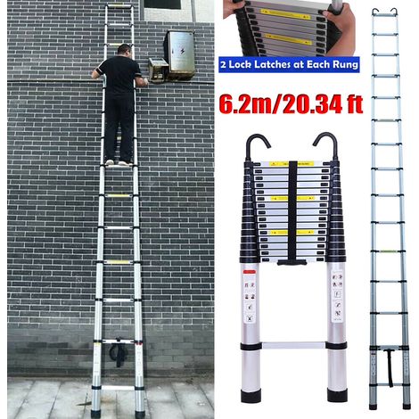 Échelle télescopique 6,2 m – 15 marches – Charge 150 kg – Aluminium léger – Crochet amovible pour fixation – Day Plus (1/5)