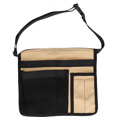 Sac à outils ceinture léger multi-poches en toile Oxford pour jardin randonnée extérieur (Noir Kaki) (1/5)