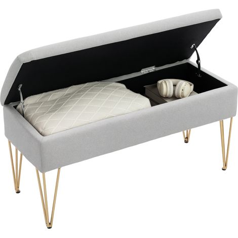 HOMCOM banco pie de cama, taburete pie de cama tapizado en lino sintético con patas de acero y asiento acolchado, estilo moderno, gris claro