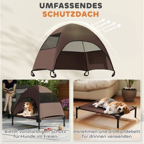 Cama elevada para perro con techo, 76 x 61 x 71 cm, poliéster marrón, fácil de montar FloraGrace (1/5)