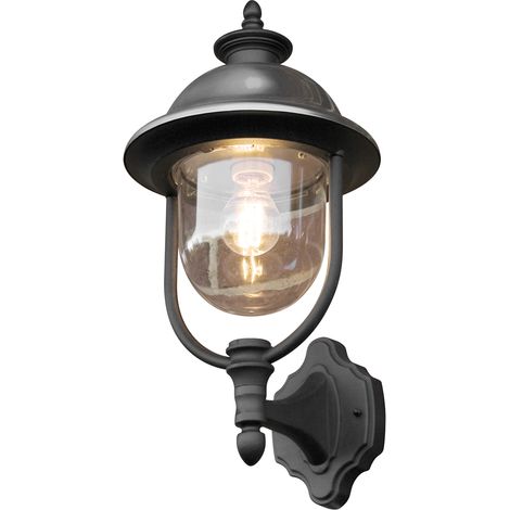 Außen Wandlaterne PARMA stehend im Landhausstil, Schwarz-Silber, Höhe 48cm