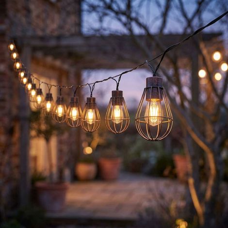 Catena luminosa a LED solare lampada solare da esterno decorazione da giardino stile retrò, metallo ruggine, 20x LED bianco caldo, L 200 cm (1/5)