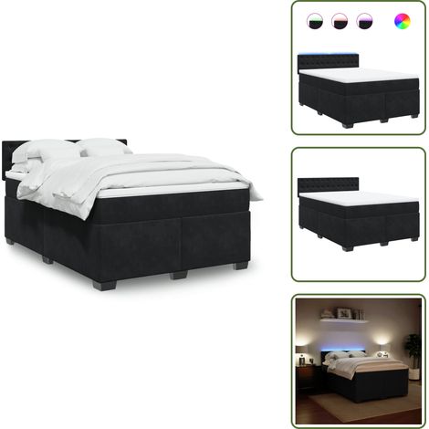 Sommier à lattes de lit avec matelas Noir 140x190 cm Velours - Lit Double - Lit Design - Lit Moderne - Lit Capitonné - Sommier Tapissier (1/5)
