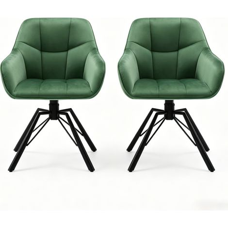 Silla de comedor giratoria de terciopelo verde oscuro con brazos, pack de 2 (1/5)