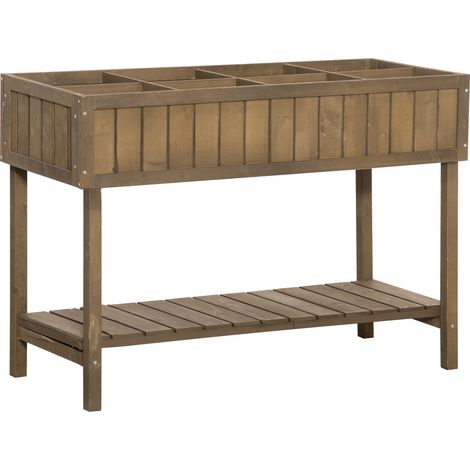 Jardinière surélevée carrée, potager étagère 110x46x76 cm, 8 bacs, système d'arrosage intégré, bois sapin (1/5)