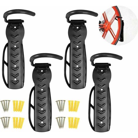 RHG Lot de 4 Support Vélo Mural Vertical, Accroche Velo Mural Garage, Fixation Murale Velo, crochet de support mural pour vélo en Acier, pour Maison Magasin Garage, pour Suspendre Bicyclette, Noir