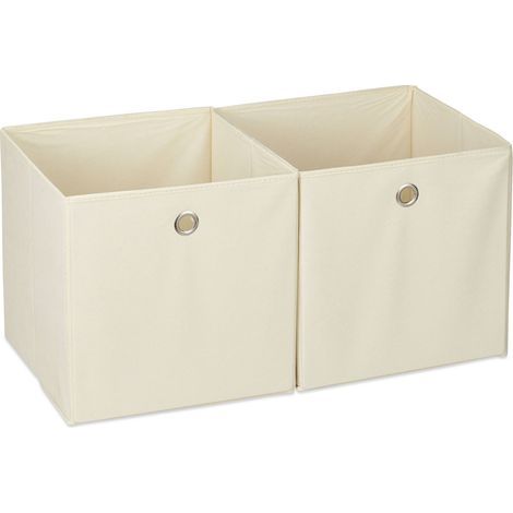 Lot de 4 boîtes de rangement en tissu pliables, 30 x 30 x 30 cm, avec poignées, cubes de rangement pour étagère, armoire et chambre, beige (1/5)