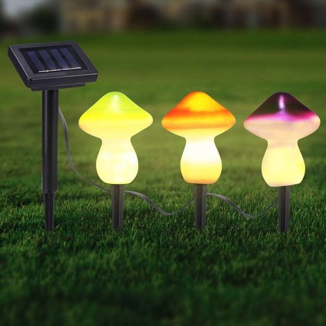 YMYNY Solar-Pilzlicht, dekorative Solar-Lichterkette für den Garten im Freien, 3er-Set Solar-Stablichter, 9 LEDs, Terrassen-, Hof-, Kunstdekor- und Rasenornamente (3-teilige Farbe) (1/5)