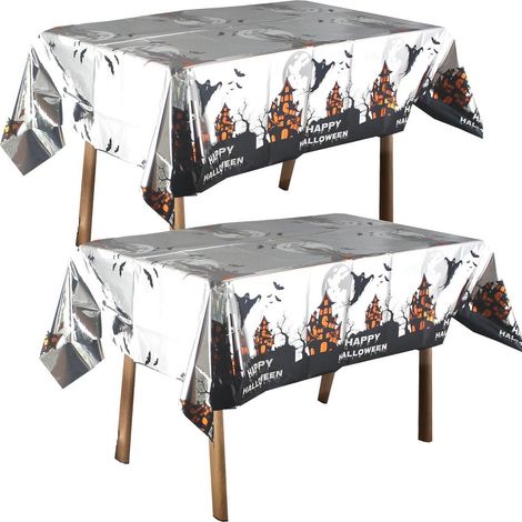 2er Set Halloween Tischdecke Folie 137x274cm Gruselige Motive Spukhaus Kürbis
