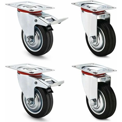 Rotelle per Trasporto Mobili 75Mm, 4 Rotelle per Attrezzatura, 2 Rotelle Girevoli + 2 Rotelle Girevoli con Freno, Girevole a 360°, Capacità di Carico 200Kg (1/5)
