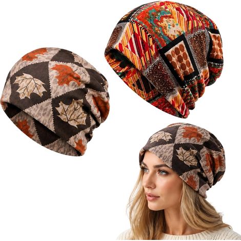 2 Chapeaux Doux en Coton pour Femmes, Turbans en Tissu pour le Quotidien, Conçus pour l'Automne-Hiver et comme Accessoire de Mode pour Toutes les Occasions (1/5)