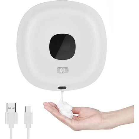 Dispensador automático de jabón - Sin contacto y recargable - Montaje en pared sin taladrar - Para cocina y baño - LED y resistente al agua IPX6 - Blanco - 300 ml - 1 unidad