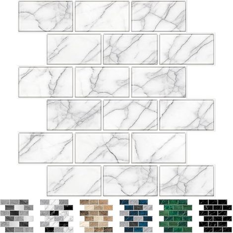 feuilles autocollantes pour carrelage mural pour cuisine et salle de bain, crédence 30,5 x 30,5 cm, noir, blanc, gris (1/3)