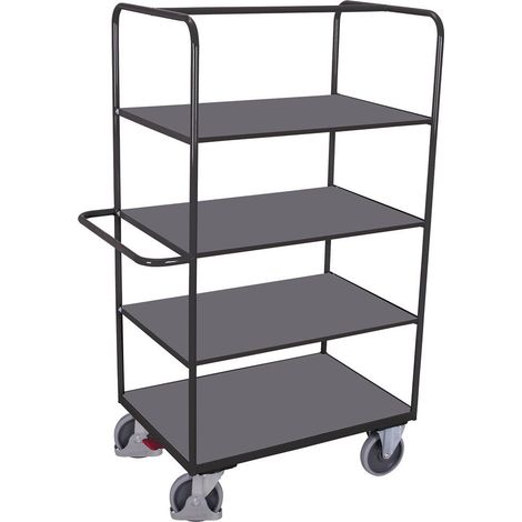 VARIOfit Hoher Etagenwagen, Wände offen mit 4 klappbaren Ladeflächen 975x700mm Anthrazitgrau RAL 7016