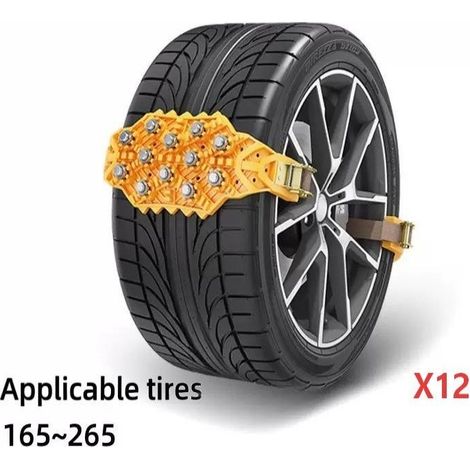 Chaînes à neige universelles pour pneu auto, lot de 12 bandes antidérapantes, compatible pneus 165 à 265 mm (1/5)