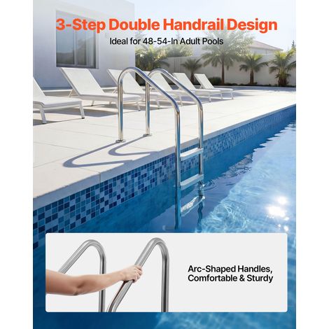 Échelle de Piscine Enterrée 87,5 cm Échelle de Piscine Acier Inoxydable avec 3 Marches PP pour Piscines Intérieur Extérieur, Charge… (1/5)