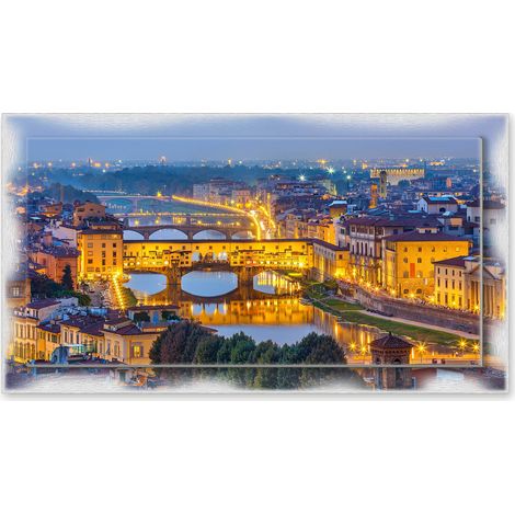 Lupia - Quadro moderno su Tela con Cornice stampata NEWEXT 75x135 cm, paesaggi localismi italiani, per casa soggiorno capezzale camera da letto hotel ufficio, FIRENZE PANORAMA PONTE VECCHIO SERA (1/4)