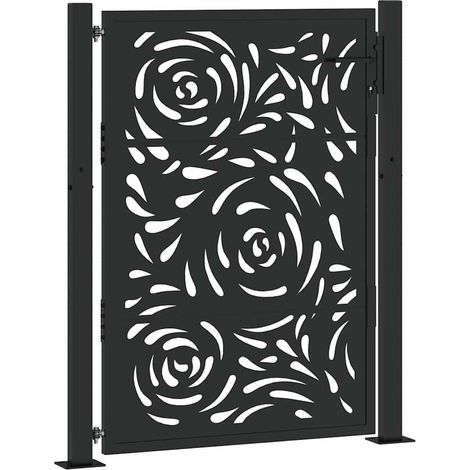 Vidaxl – Portail de jardin en acier noir 100x125 cm – Design découpé au laser – Système de verrouillage avec 3 clés – Résistant à la corrosion