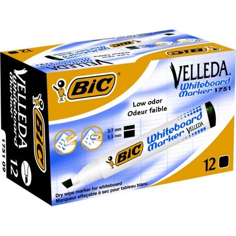 Bic Velleda 1751 Whiteboard Marker Chisel Tip Line Width 3.7-5.5mm Black Ref 1199175109 [Pack 12] (1/3)