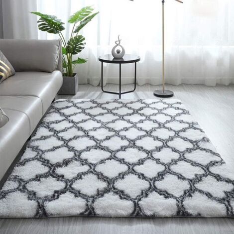 BUNTHAUS Ensoleille – Tapis shaggy 160x200 cm blanc avec motif – Poils longs doux – Antidérapant – Pour sols chauffants – Facile à entretenir (1/5)