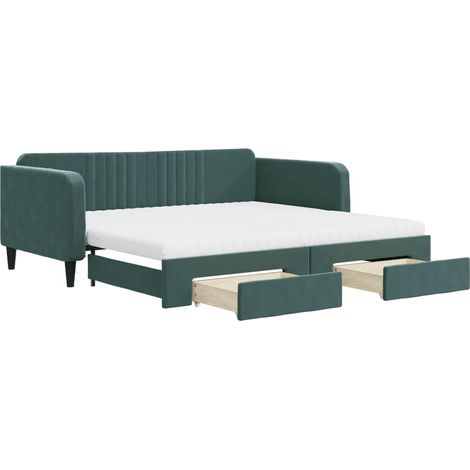 vidaXL Divano Letto Estraibile Cassetti Verde Scuro 100x200cm Velluto