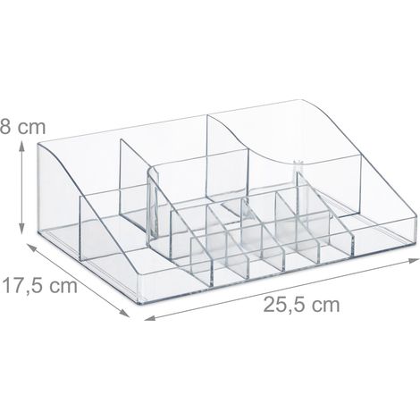Lote de 2 organizadores de maquillaje 14 compartimentos práctico salón baño de plástico transparente 130014557 (1/2)