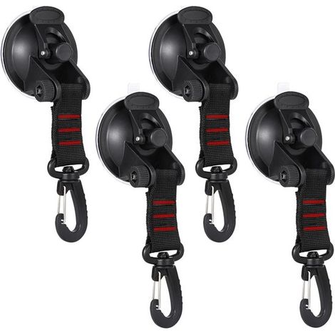 Ganci multifunzionali, 4 ventose con ganci, ganci riutilizzabili con moschettone, capacità di carico fino a 10 kg, ganci a ventosa per campeggio, casa, (1/5)