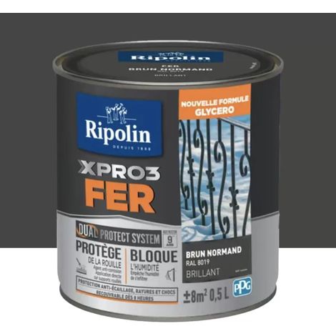 Ripolin – Peinture fer glycéro 0,5 L – Finition brillante – Brun Normand (RAL 8019) – Protection contre la rouille – Application facile - XPRO3 (1/3)