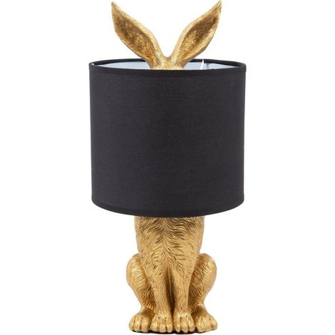 Lampe à poser lapin doré en résine – Abat-jour noir – Hauteur 44 cm – Douille E27 Max. 60W – Design contemporain – Ostaria (1/4)