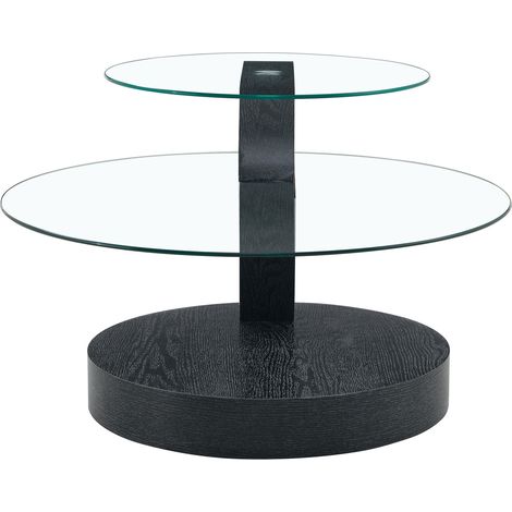 CHICFURN Mesa de centro 90 x 51 x 44 cm en MDF y vidrio negro, doble nivel con almacenaje (1/5)