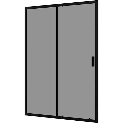 Parama – Porte de douche coulissante pour niche 100 cm – Aluminium noir mat – Verre trempé fumé 6mm – Ajustable 97-101cm – Installation réversible