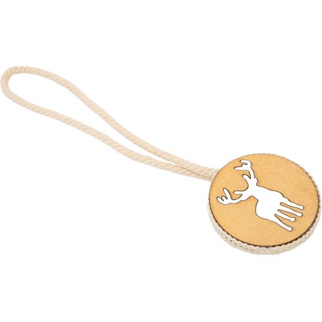 Magnetischer Gardinenhalter mit geschnitztem Hirschmotiv, robustes Holz, mit Baumwollseil ummantelt, Gardinenhalter für Familienbüros und Hotels (1/5)