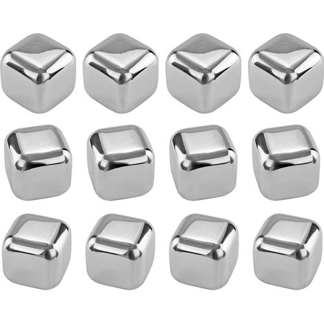 Lot de 12 glaçons réutilisables en acier inoxydable pour boissons chaudes (whisky, vin, etc.). (1/5)
