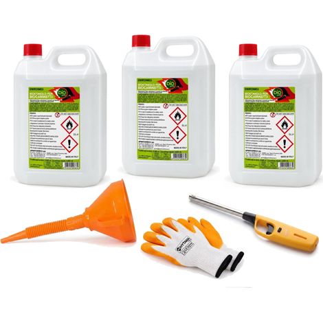 3 pieces - 5 litres - Bioethanol combustible poeles Bio Sprint tot 15 litres inodore sans fumee' naturelle sans soufre + BRIQUET + ENTONNOIR + GANTS GRATUITS (1/5)