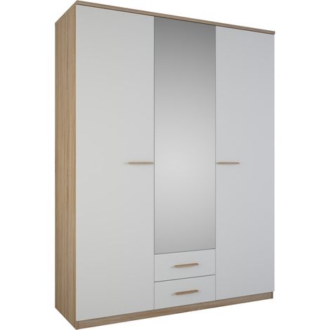 Pegane – Armoire 3 portes chêne – Dimensions : 161,1 x 210,9 x 55 cm – Design moderne pour intérieur contemporain – Capacité de rangement optimisée