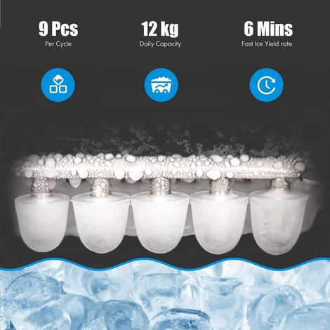 GOPLUS Macchina per Ghiaccio, Produzione Giornaliera di 12 kg, Ciclo di produzione di 6-13 Minuti, Serbatoio dell’Acqua con Capacità di 2,2 L, 24,2x35,8x32,8 cm (Rosso) (1/4)