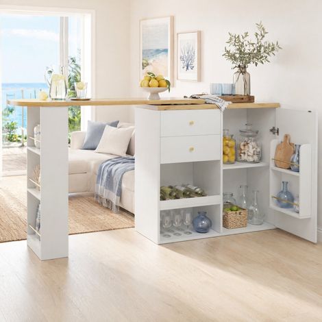 Bar modular 105 x 39 x 102 cm de MDF blanco para salón y comedor FloraGrace (1/5)