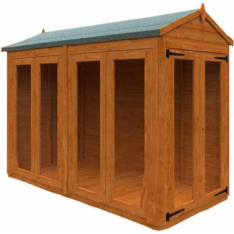 8x4 Flex Apex Full Pane Summerhouse 12mm Flex - L238.8 x W115 x H219.2 cm - Solid Wood/Softwood/Pine - Burnt Orange