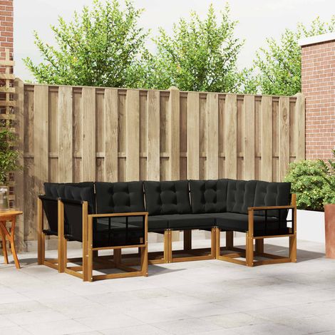 Outdoor-Sofagarnitur mit Kissen 6 pcs Natürlich und Schwarz (1/5)
