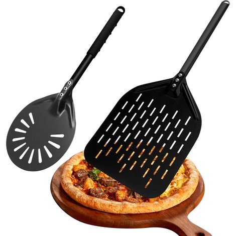 Ensemble de pelles à pizza perforées, pelle à pizza de 12″, spatule à pizza de 6″, pelle à pizza en aluminium résistant à la chaleur avec poignée en silicone, ensemble de lève-pizza antiadhésif (1/5)