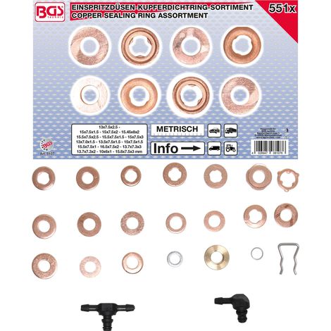 BGS Surtido de arandelas de cobre para inyectores 551 pzs. - 8107 (1/2)