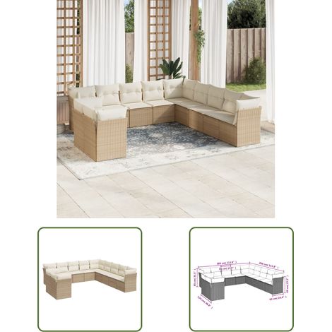 The Living Store 11-tlg. Garten-Sofagarnitur mit Kissen Beige Poly Rattan - Gartensorte - Gartenmöbelset - Lounge Möbel - Outdoor Sofa - Rattan Gartenmöbel (1/3)