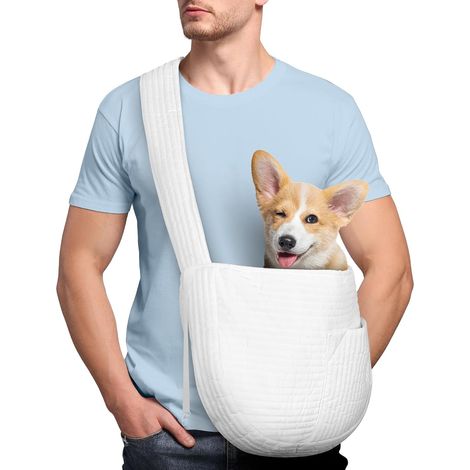 1 Sac Transport Chien Chat, Polyester, Grande Poche Avant, Harnais Sécurité, Bandoulière 8cm, Voyage Métro Extérieur