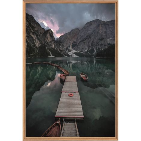 Tableau mural encadré barque en montagne 65x97 cm - Tableau Mural Décoratif - Image Encadrée Imprimée en HD - Impression 65x97 cm sur Fibres de Bois FSC - Finition Mate - Fabriqué en France (1/5)