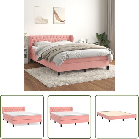 The Living Store Sommier à lattes de lit avec matelas Rose 140x190 cm Velours - Lit Tapissier - Lit Velours - Lit Double - Chambre À Coucher - Literie (1/5)