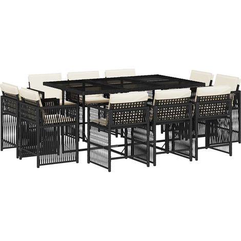 Maison Exclusive - Set de comedor jardín 11 pzas con cojines ratá (1/5)