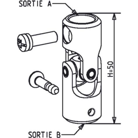 Cardan Volet Roulant Ø12-Ø12 - Acier Zingué - 50mm - Gris - ZF