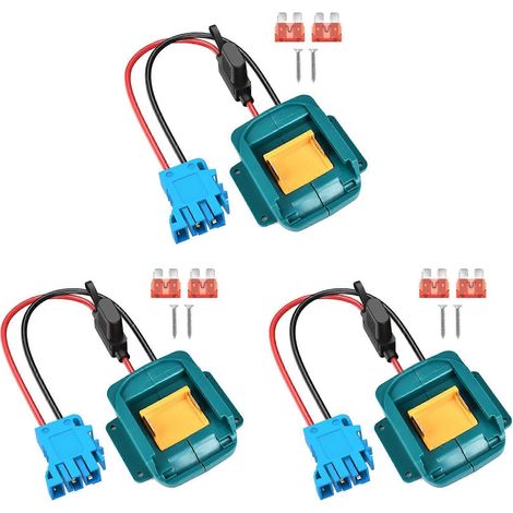 Trois adaptateurs pour roues électriques compatibles avec les batteries 18 LXT, avec connecteurs de faisceau de câbles et fusibles  également compatibles avec les roues électriques 12 volts. (1/5)