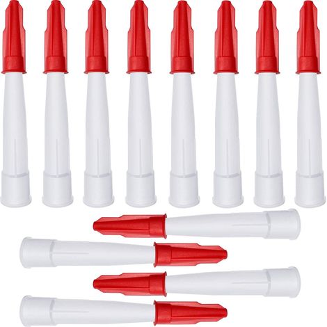 [NUNCA USADO] Boquillas de silicona resellables (paquete de 12) para aplicar sellador, boquillas de calafateo blancas con 12 tapones de calafateo rojos - INHHUB