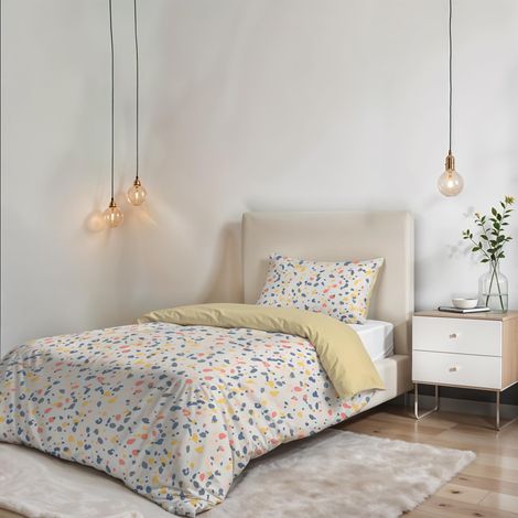 Parure de housse de couette SANS REPASSAGE - Ensemble housse de couette - Lit 1,5 place, Microfibre - Housse 200x200 cm + Rabat et 1 taie d'oreiller 50x80 cm (1/5)